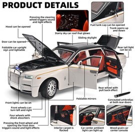 OANMYJJO Car Toys for Boys 1/18 Diecast Cars Phantom Model Car Kits Collectible Suitability for Children and Adults,Pull Back Cars with Light and Sound,Toy Cars for Boys Age 4-7（White）