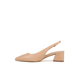 Franco Sarto Womens Racer Slingback Low Block Heel Pointed Toe Pump, Beige Leather, 7