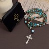 Catholic Rosary Brown Blue Acrylic Pearl Beads Rosary Catholic Necklace