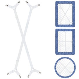Nicola Bed Sheet Clips For Bedding, Bed Sheet Grippers Suspenders, Fitted Sheet Clips with stainless Metal Clip and soft rubber, Adjustable bed sheet straps for Round and Square (white)