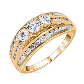 TJC Moissanite Half Eternity Ring In Yellow Gold Plated 925 Sterling Silver for Women Size S Prong Setting