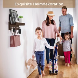 HAUSIST 10.6Inch Key Holder for Wall Decorative with 6 CNC Hooks, Farmhouse Entryway Key and Mail Organizer Coat Rack with Shelf, Wall Mount Wood Dog Leash Hanger Stylish Home Décor