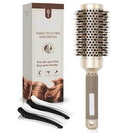 Round Hair Brush, Nano Thermal Ceramic & Ionic Tech, 2.1 Inch Barrel with Boar Bristles for Enhanced Texture, Golden, Hair Drying, Styling, Curling and Shine + 4 Free Clips - Style: 43mm-1.7 Inch (2.9 Inch with Bristles)