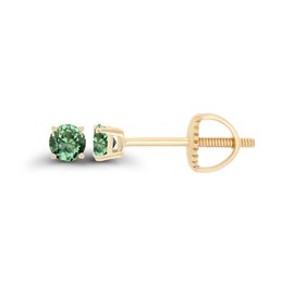 14K Yellow Gold Plated Sterling Silver 3mm Round Round Created Green Sapphire Birthstone Screwback Stud Earrings