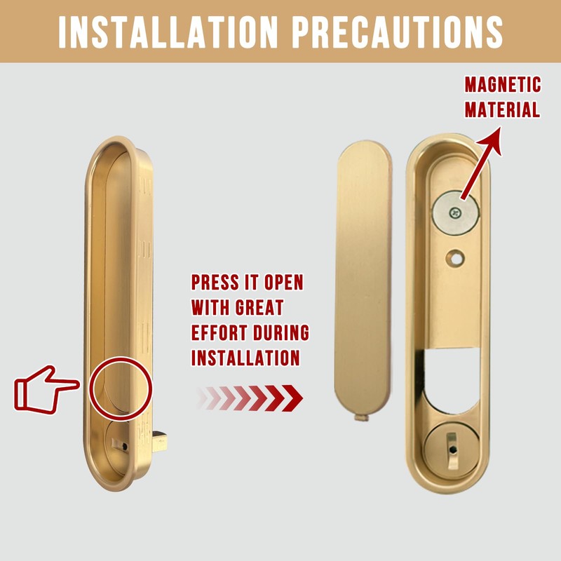 Pocket Door Hardware Gold，Privacy Pocket Door Lock with Pull, Sliding