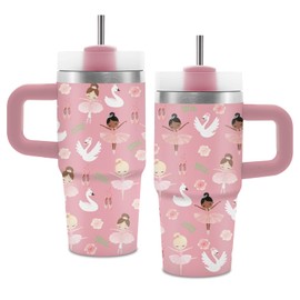 Ballerina Gifts for Girls, Pink Ballerina Tumbler with Handle and Straw for Kids, Insulated Stainless Steel Travel Mugs, Birthday Valentines Day Gifts for Dance Lover Girls Women Dancer