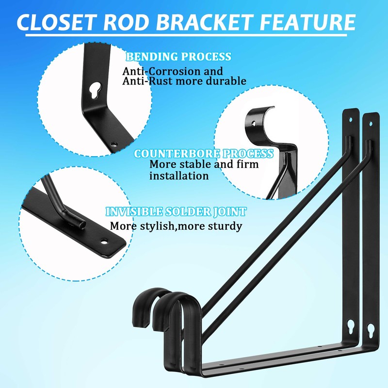 APOCHON 8 Pack Heavy Duty Closet Shelf & Rod Brackets