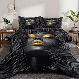 CCoutueChen Black Girls Comforter Set Queen Size Tropical Bedding Set Palm Leaf Comforter Women Men 3Pcs Soft Lightweight Down Alternative Comforters for All Season