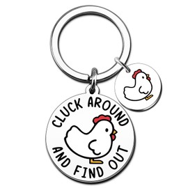 VIESUJI Chicken Keychain for Chickens Lovers Chicken Gifts for Women Men Unique Chickens Stuff Cluck Around and Find Out Sign