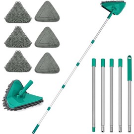 Wall Mop with Long Handle 80 inches, Upgraded 180? Collapsible Baseboard Cleaner Tool with Squeegee, Ceiling Duster with 3 Microfiber and 3 Chenille Pads for Cleaning Window, Cabinet (Rose Red) - Color: Green