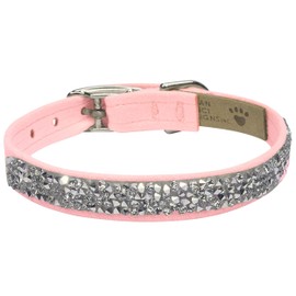 Susan Lanci Designs Ultrasuede Premium Dog Collar with Crystal Rocks, Puppy Pink, X-Small