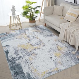 BRICHOEE Modern Abstract Accent Rug, 9x12 Large Living Room Rugs Washable Rectangular Rugs for Bedroom Dining Room Carpet, Aesthetic Indoor Carpet for Apartment Foyer,Gold and Grey