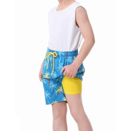 ANTLOOWW Boys' Swimming Trunks, Quick-Drying Board Shorts with Hidden Zip Pocket, Water Sports Boys Swimming Shorts with Mesh Lining, Yellow+Blue