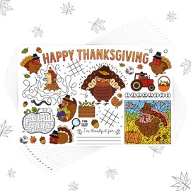 Whaline 12Pcs Fall Thanksgiving Paper Place Mats Coloring Activity Paper Table Mats Happy Thanksgiving Turkey Disposable Placemats for Autumn Holiday Party Table Decor, 17 x 11 Inch