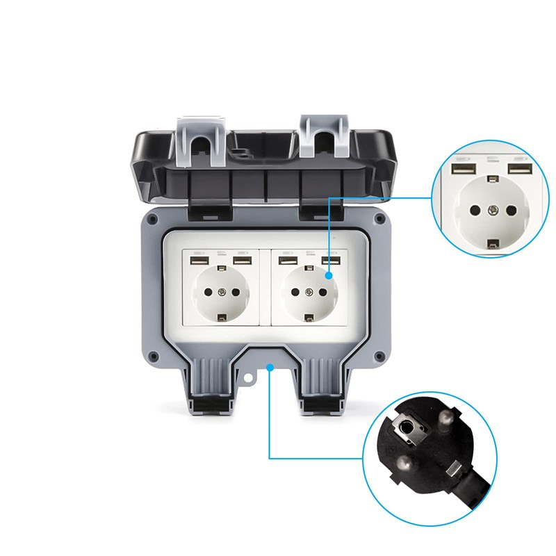 AYYDS Outdoor Socket with USB Connection IP66 Weatherproof, Garden Socket