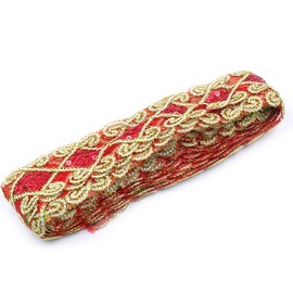 CENPEK 10 Yards 6 cm Sequin Lace Mesh Trim Lace Ribbon Applique Sewing Craft Supplies for Clothes Curtain Table Runner Craft Decoration (Red)