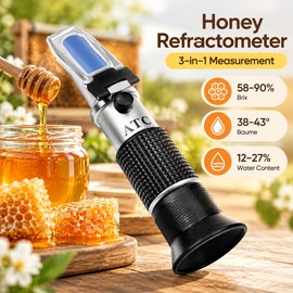 Handheld Honey Refractometer for Testing Honey Quality – 3-in-1 Brix, Baume & Water Content Meter for Beekeeping