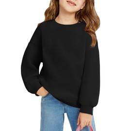 Haloumoning Girls' Sweatshirt Crew Neck Oversized Pullover Kids Lightweight Sports Long Sleeve Plain Basic Long Sleeve Tops 5-14 Years, black