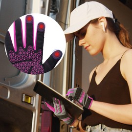 Women Safety Work Gloves Utility Touch Screen Working Grip Glove for Yardwork Gardening Breathable Synthetic Leather Mechanic Gloves Hot Pink
