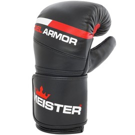 Meister Gel Armor Full-Grain Cowhide Leather Bag Mitts w/ Wrist Support - Black - Small/Medium (14oz)