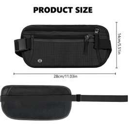 Money Belt, Undercover Hidden RFID Blocking Travel Wallet, Anti-Theft ort Wallets Bumbag for Men Women, Waist Bag with Adjustable Elastic Strap, Black