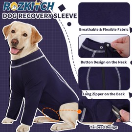 ROZKITCH Dog Surgery Recovery Sleeve for Front Legs, Anti-Lick Wound Protector with Zipper, Dog Elbow Brace for Joint Care, ACL/CCL Sprain, Arthritis, Post-Op Suit, Cone Collar Alternative Blue S