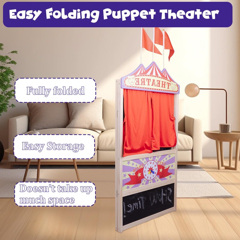 Puppet Theater,Large Size 44 Inch X 45 Inch,Wooden Puppet Theater,Double