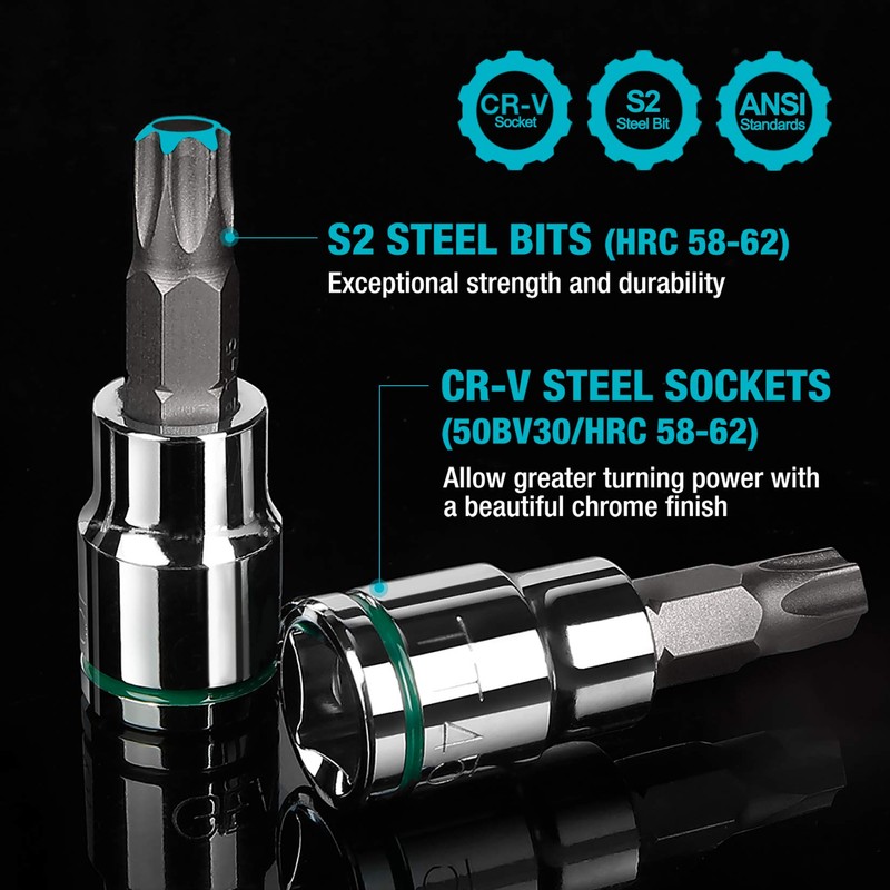 DURATECH Allen Bit Socket Set, 3/8'' Drive Torx, 21-Piece, Premium