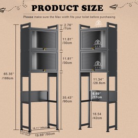 ZZL Over The Toilet Storage, 3-Tier Over Toilet Bathroom Organizer,Waterproof, Cabinet Door Design, Reinforced Back Support, Easy to Store and Space-Saving(Black)