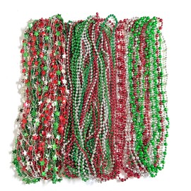 YSPPF 72 Pcs Christmas Red Green Silver Beads Necklaces Bulk Christmas Tree Party Beads Necklaces Gift Decorations