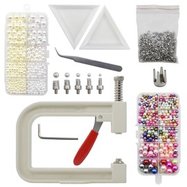 SHRJ Herramientas de ajuste de perlas, máquina de prensa manual con abalorio de perlas coloridas, remaches y pinzas, para decorar ropa, vestidos, bolsa, banda para el cabello o manualidades