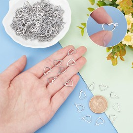 UNICRAFTABLE About 200pcs Stainless Steel Charms Open Heart Floating Pendants Hollow Charms for DIY Jewelry Bracelets Necklace Making 10x14x0.8mm, Hole 1mm