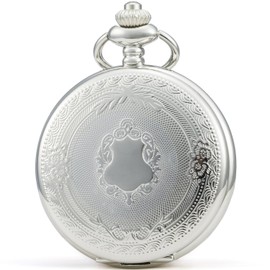 SEWOR Classic Pocket Watch Patterned Case Mechanical Movement Hand Winding Leather Gift Box, White, Classic