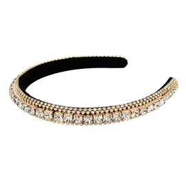 1PC Rhinestone Headband for Women Girls Non Slip Head Bands Fashion Jeweled Hairband Sparkly Crystal Headbands for Women Bling Hair Accessories for Women Girls Wedding Prom Holiday (Gold, One size)