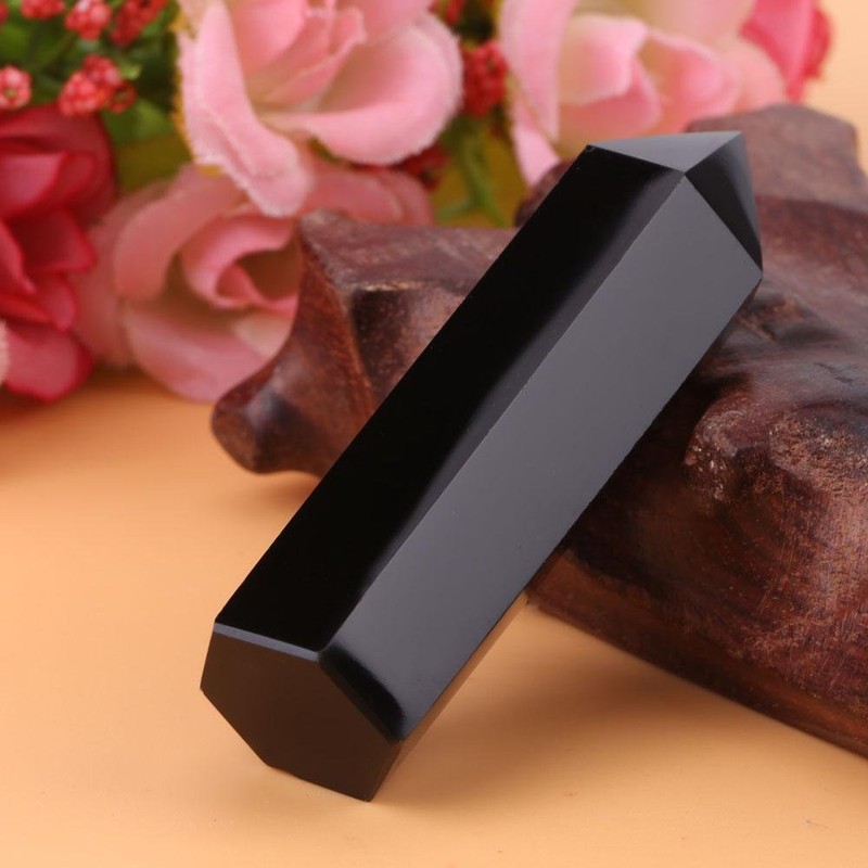 Black Obsidian Wand, Hexagonal Quartz Crystal Stone Column Wand Stone