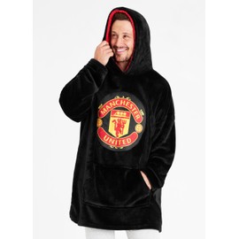 Manchester United F.C. Oversized Hoodie Blanket For Men, Man U Football Gifts (Black)