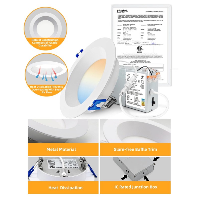 Adetu 4 Inch Anti-Glare LED Downlight,Dimmable Ceiling Light with 5CCT