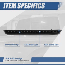 Auto Dynasty LED 3rd Third Brake Light Compatible with 2007-2014 Chevy Suburban 1500 2500 Tahoe GMC Yukon XL 1500 2500, Full LED Rear Center Lamp High Mount Stop light, Black Housing Clear Lens