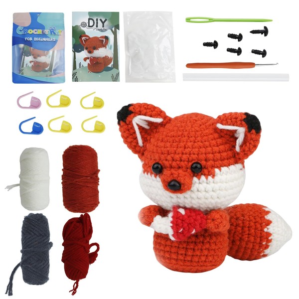 DSIOHFEI Crochet Kit for Beginners, Fox Crochet Animal Kit, Crochet