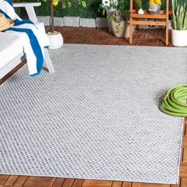 SAFAVIEH Sisal All-Weather Collection Area Rug - 5' x 7'6", Blue & Ivory, Geometric Design, Indoor/Outdoor & Washable, Ideal for Patio, Backyard, Mudroom (SAW460M-5)