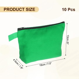 sourcing map Canvas Makeup Bags, 10pcs Travel Cosmetic Bags Bulk, Multipurpose Plain Toiletry Zipper Pouches Blank DIY Craft Bags Pencil Bag for Women Teens, Green(7.5 x 5 x 1.8inch)