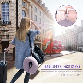 Travel Pillow Memory Foam for Airplanes - Neck Pillow for Traveling, Car, Home, Flight Pillow for Sleeping with Attachable Snap Strap Soft Washable Cover, Provide Head Neck Support Rest, Gray Purple