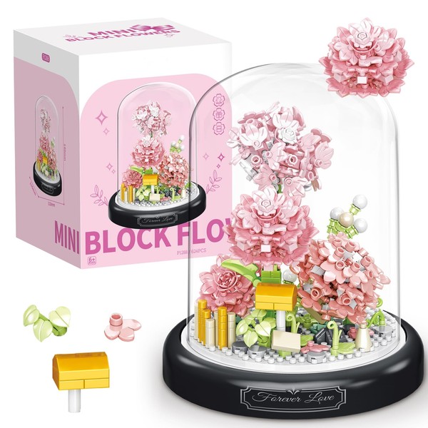 JOAASU Flower Building Blocks Set, Flowers Pink Carnations Clamping Blocks,