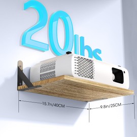 DAWASAPAT Projector Shelf, Projector Wall Mount Floating Shelf,15.7" x 9.8" Deep Shelves with Large Storage for Living Room, Kitchen, Office, Bathroom, Bedroom Router Shelf with Cable Ties-Oak 2pcs