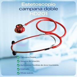 HERMED Estetoscopio Premier Campana DOBLE Para Exploración Médica, Adulto, Color Rojo, Dispositivo Médico para Profesionales de la Salud como Médicos,