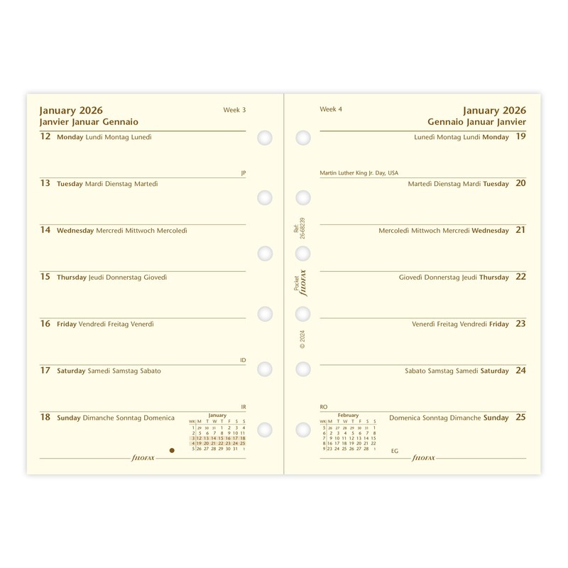 Filofax Pocket week per page 4 language cotton cream 2026