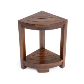 ALA Teak Corner Teak Wood Bath Spa Shower Stool Corner Table Bench Stool Fully Assembled Brown