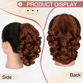 FELENDY 9" Short Ponytail Extension Curly Wavy Claw Clip in Ponytail Hair Extensions Clip on Fluffy Pony Tails Small Jaw Clips for Women Synthetic Hairpiece Copper Red