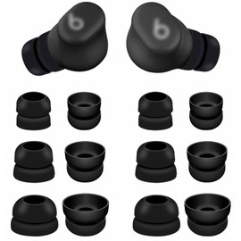 IiEXCEL for Beat Solo Buds Ear Tips, 6 Pairs Double Flange Replacement Noise Reduce Silicone Flexible Eartips Gel Earplug Accessories Compatible with Beat Solo Buds/Studio Buds + / Fit Pro - Black