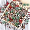 200 Pcs Christmas Pine Cones Red Berries Pine Branch Set
